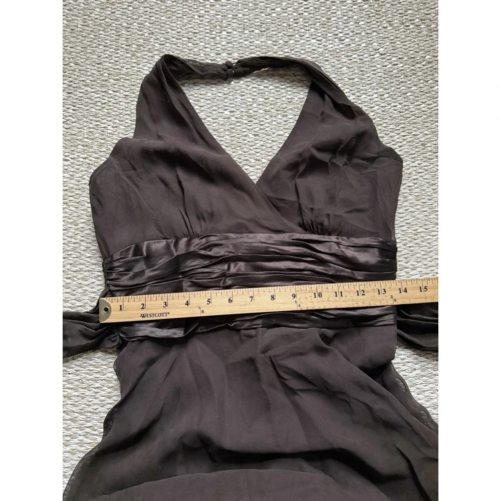 Y2K Silk Chocolate Brown Halter‎ Midi Dress Carry Bradshaw Backless Romantic 8